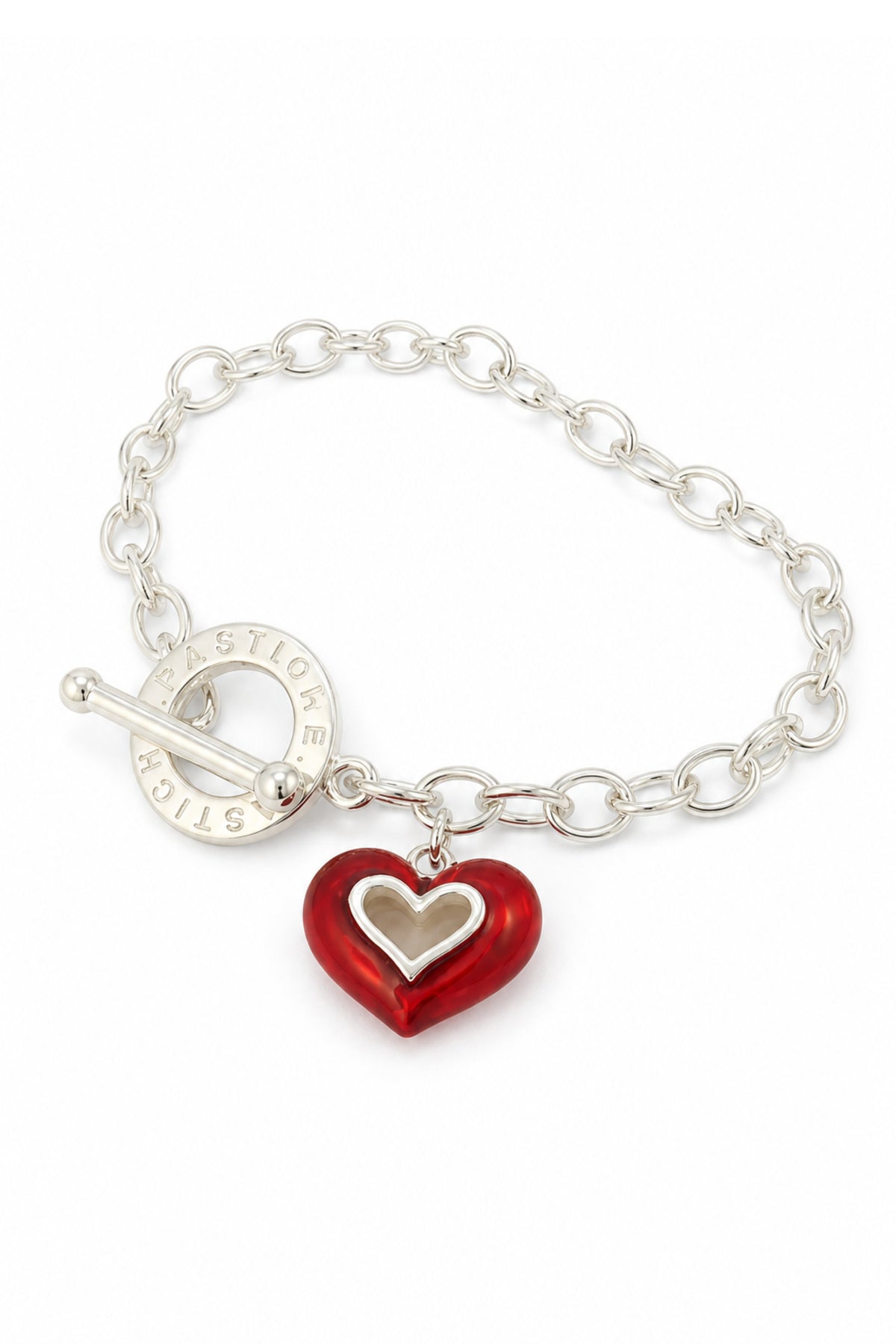 Pastiche 5.5mm Cable Red Enamel Heart Toggle Charm Bracelet