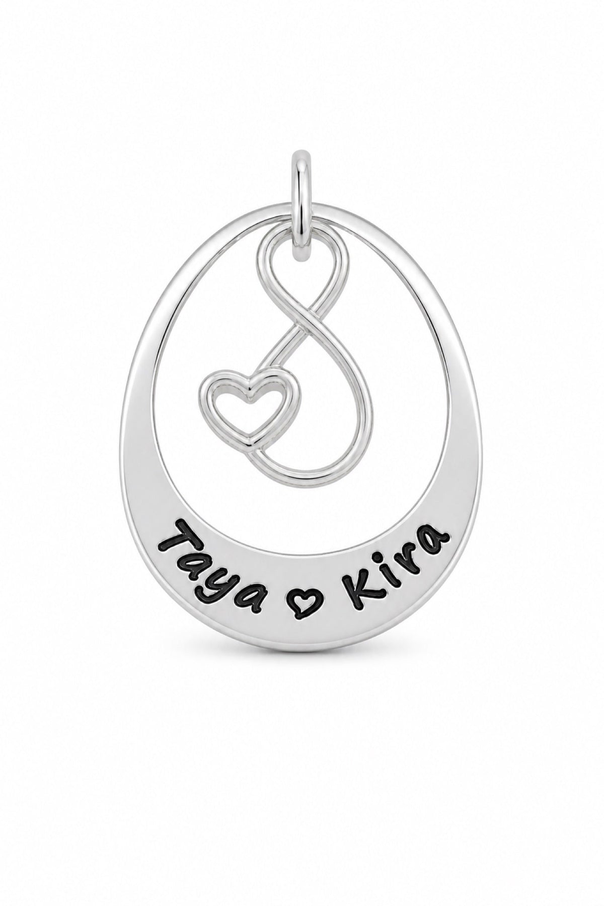 Sterling Silver Infinity Oval Pendant - Oxidised engraving