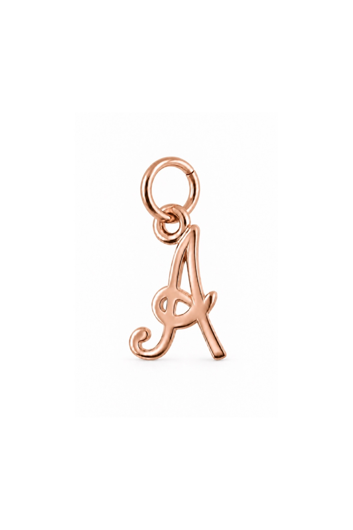 Small alphabet letter A charm in 9ct rose gold