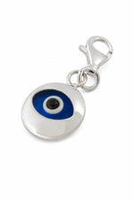Sterling silver 10mm evil eye clip-on charm on a white background