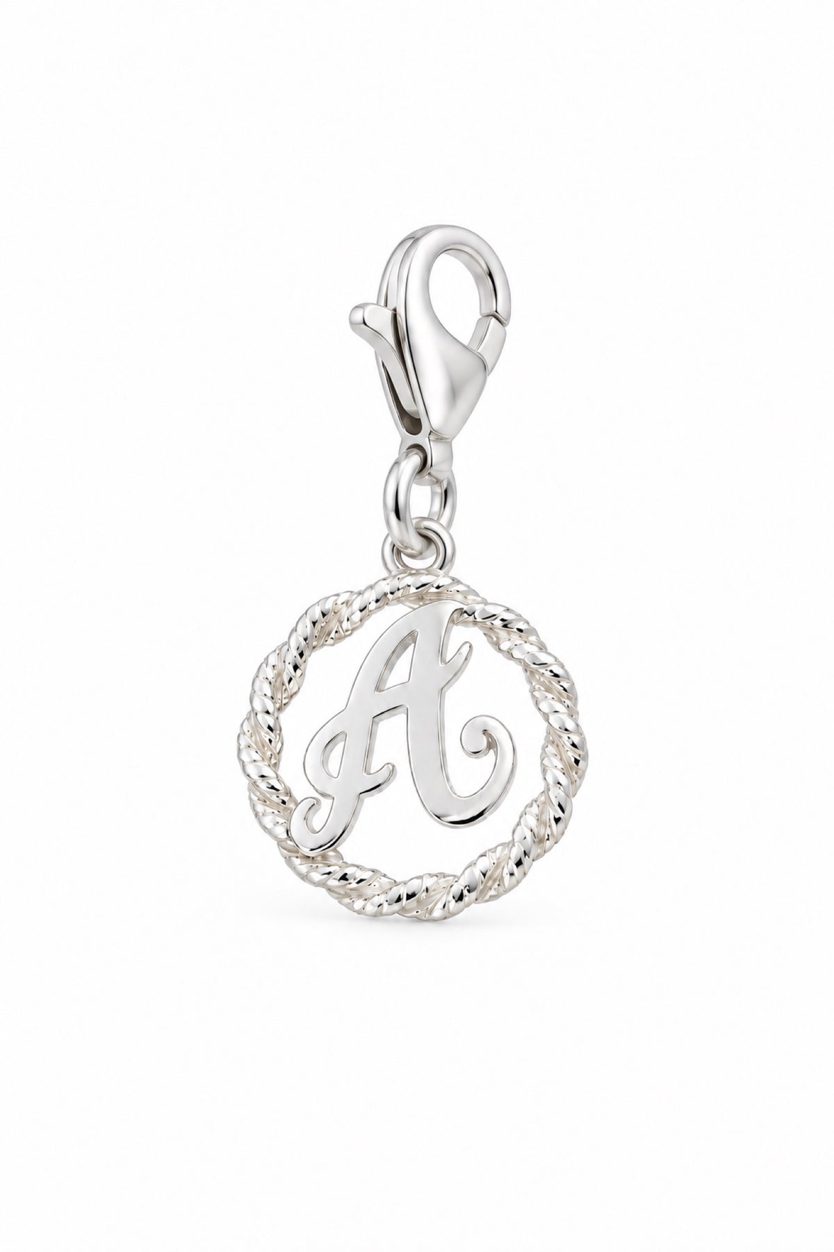 Sterling Silver 12mm Alphabet Initial Charm Letter A with 9mm Parrot Clasp