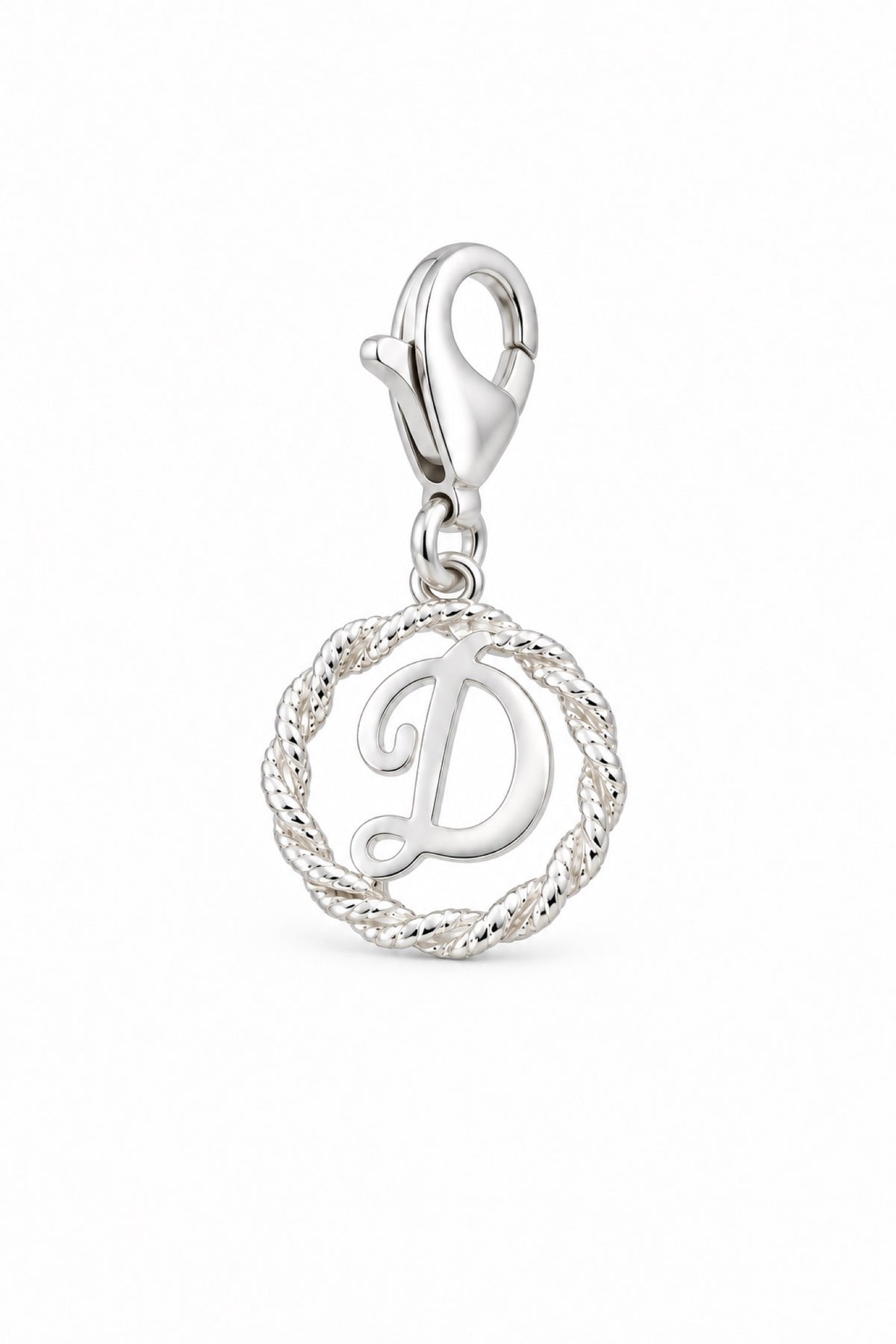 Sterling Silver 12mm Alphabet Initial Charm Letter D with 9mm Parrot Clasp