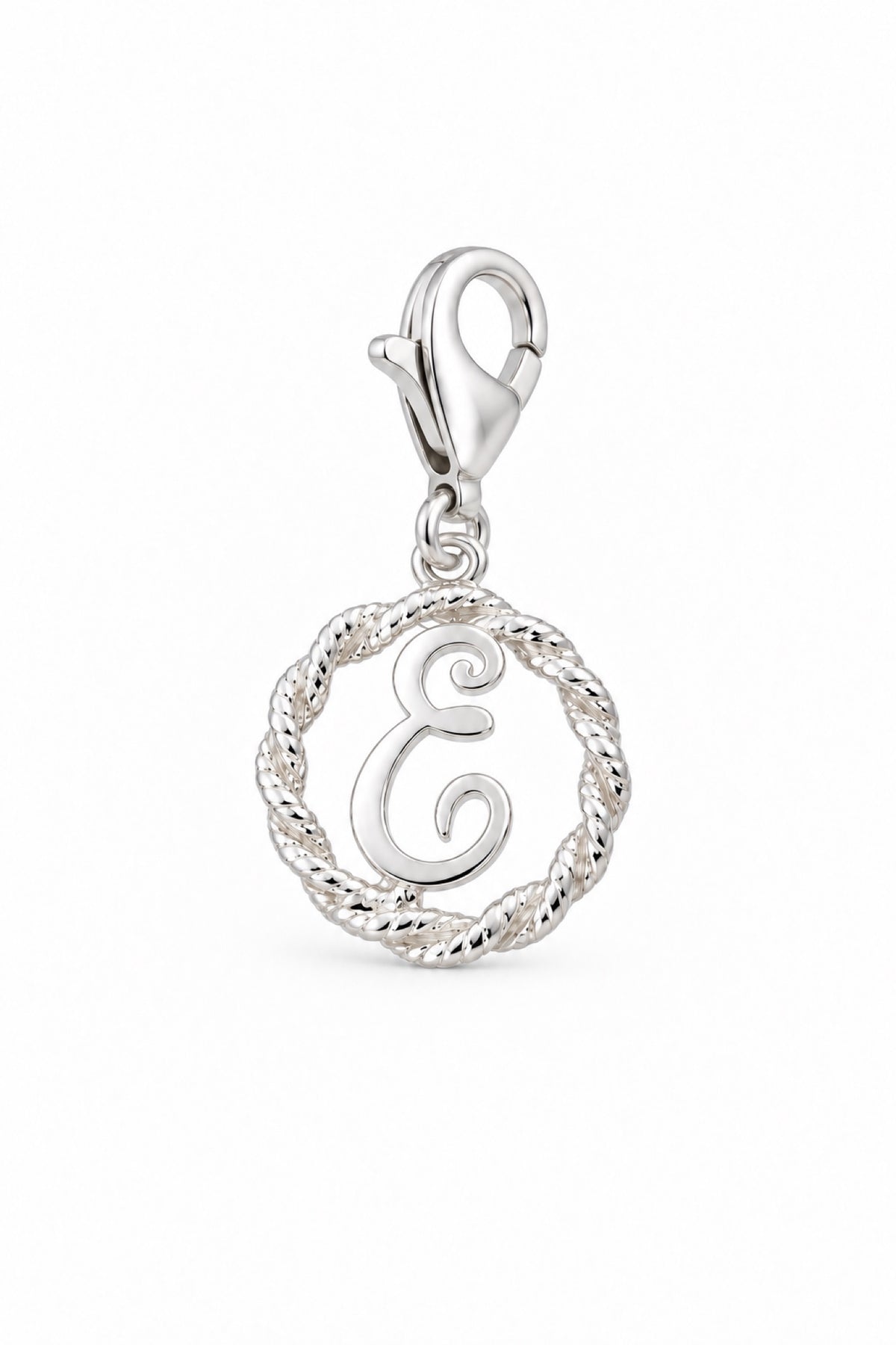 Sterling Silver 12mm Alphabet Initial Charm Letter E with 9mm Parrot Clasp