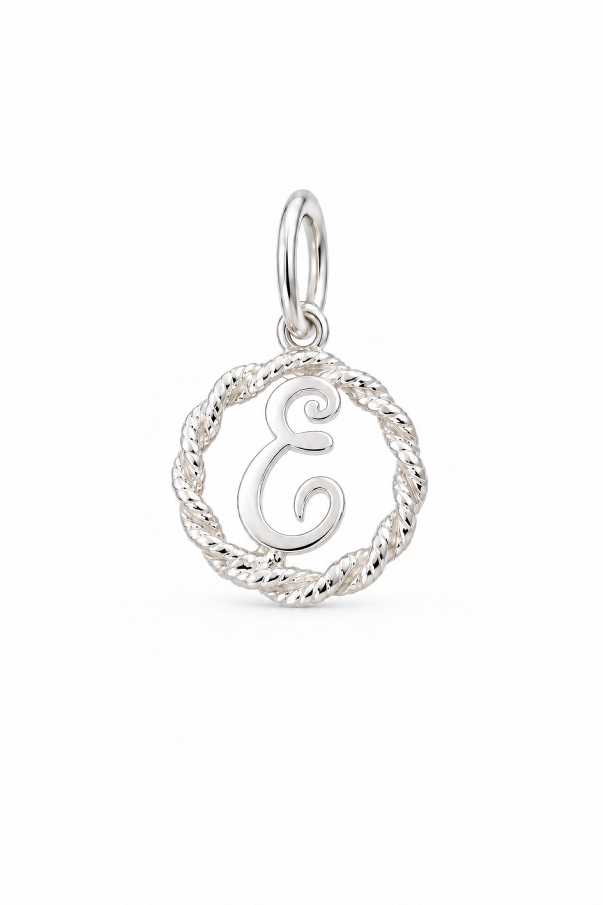 Sterling Silver 12mm Alphabet Initial Charm Letter E with Jump Ring