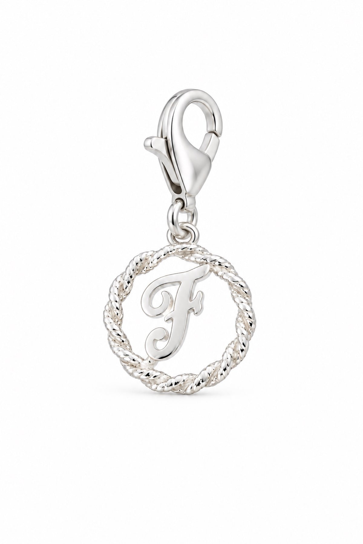 Sterling Silver 12mm Alphabet Initial Charm Letter F with 9mm Parrot Clasp