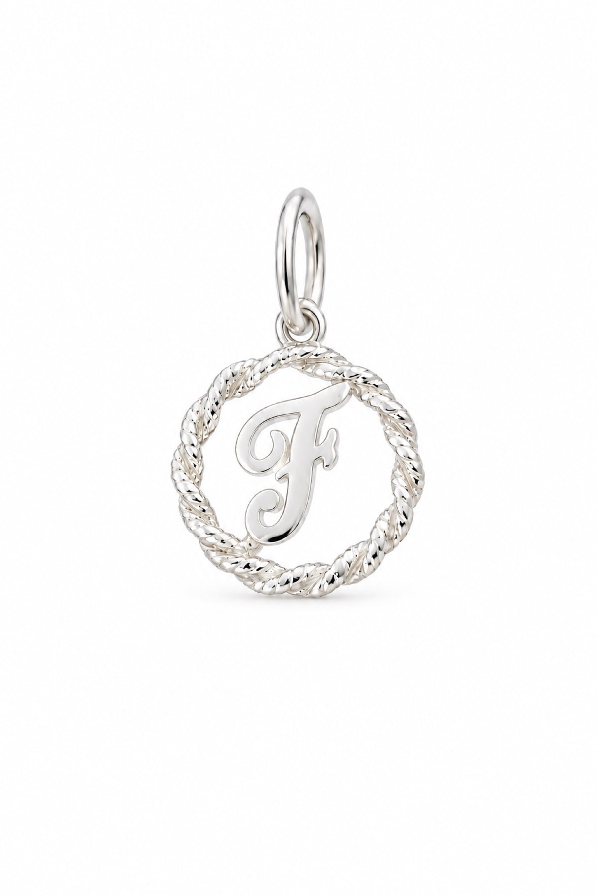 Sterling Silver 12mm Alphabet Initial Charm Letter F with Jump Ring