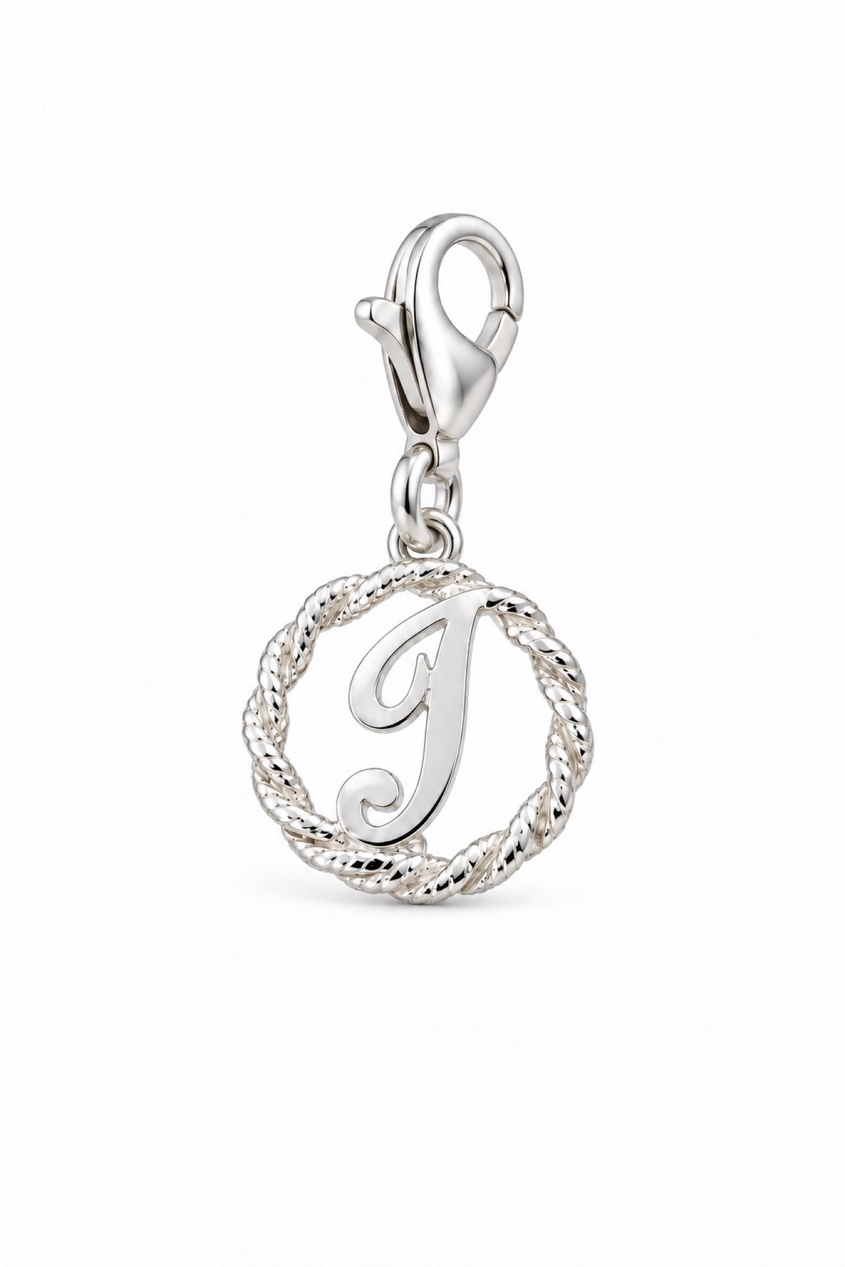 Sterling Silver 12mm Alphabet Initial Charm Letter J with 9mm Parrot Clasp