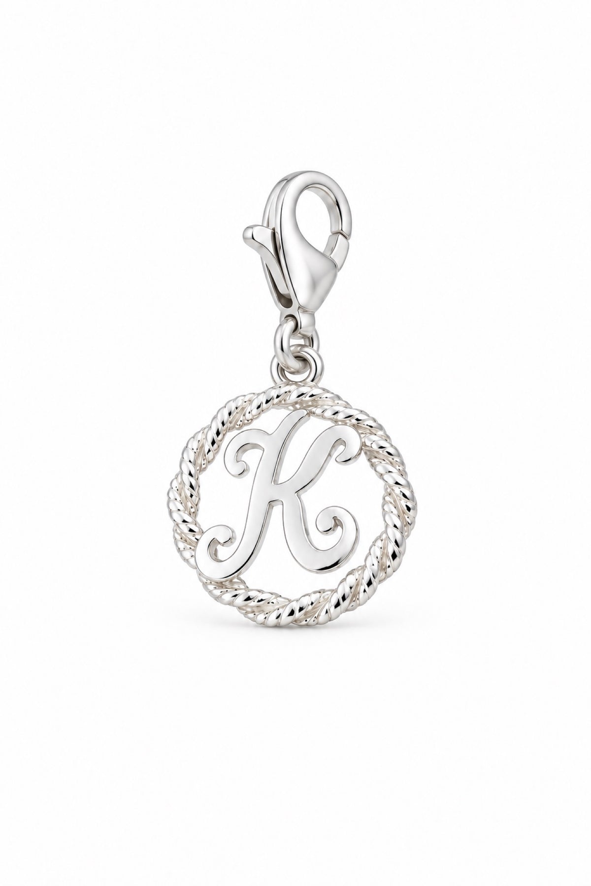 Sterling Silver 12mm Alphabet Initial Charm Letter K with 9mm Parrot Clasp