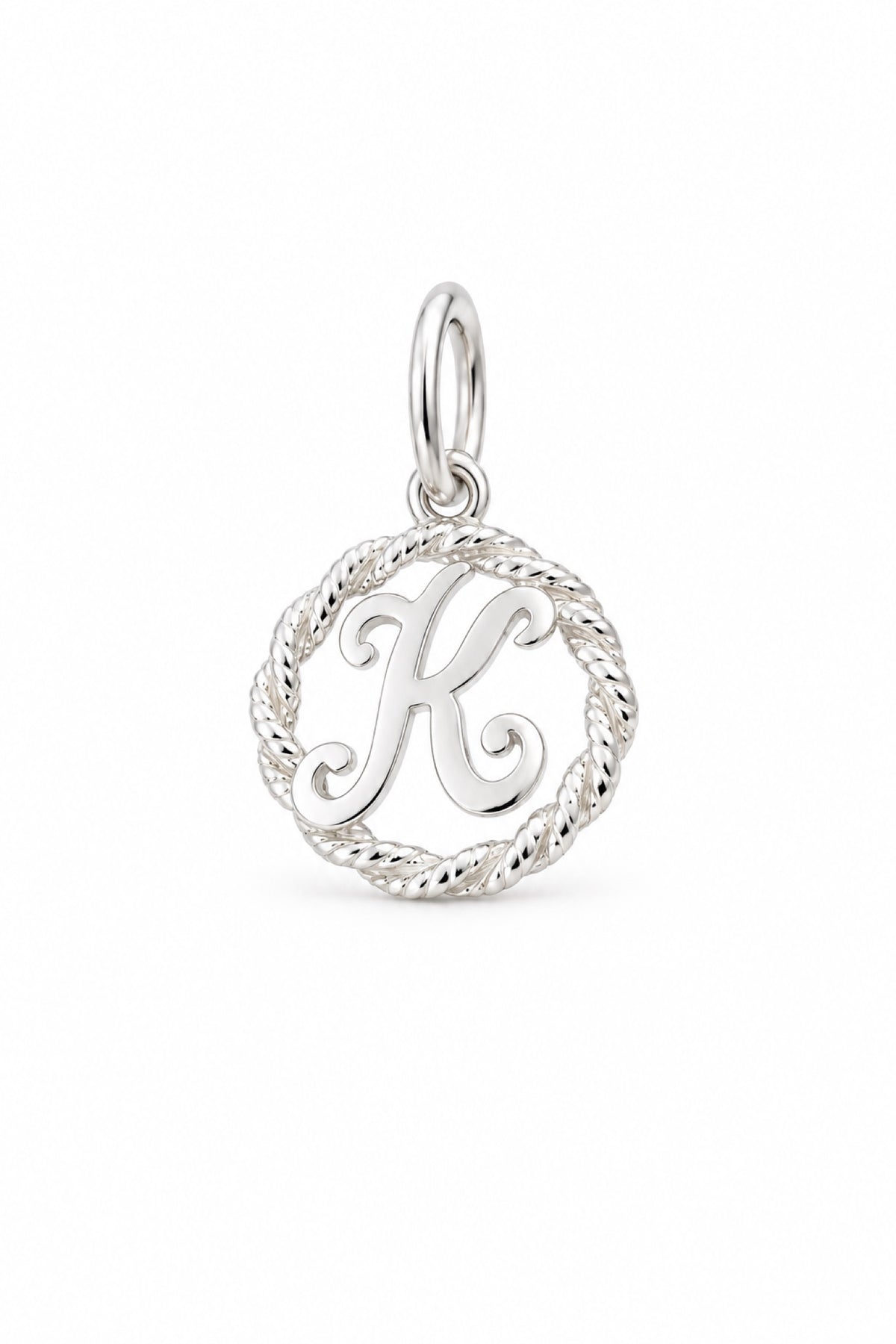 Sterling Silver 12mm Alphabet Initial Charm Letter K with Jump Ring