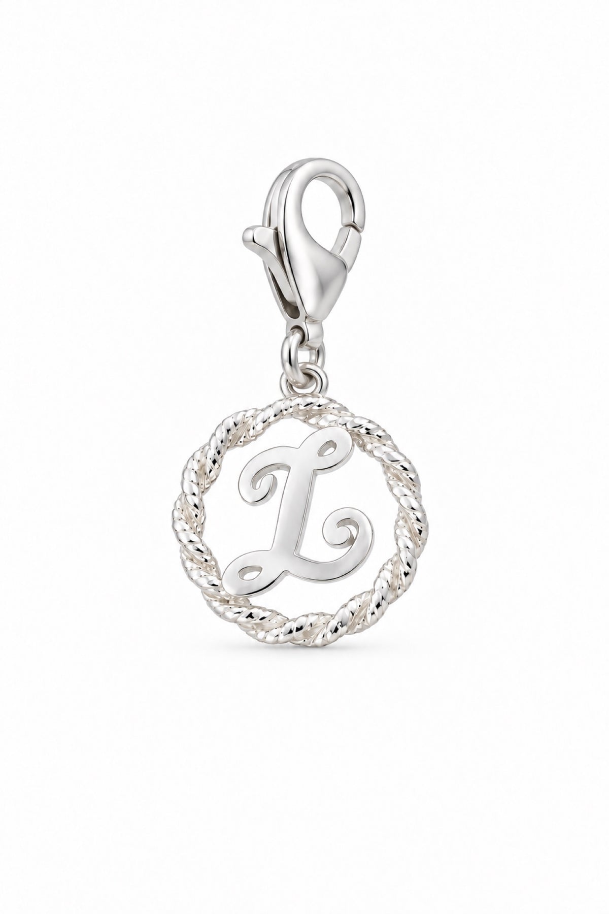 Sterling Silver 12mm Alphabet Initial Charm Letter L with 9mm Parrot Clasp