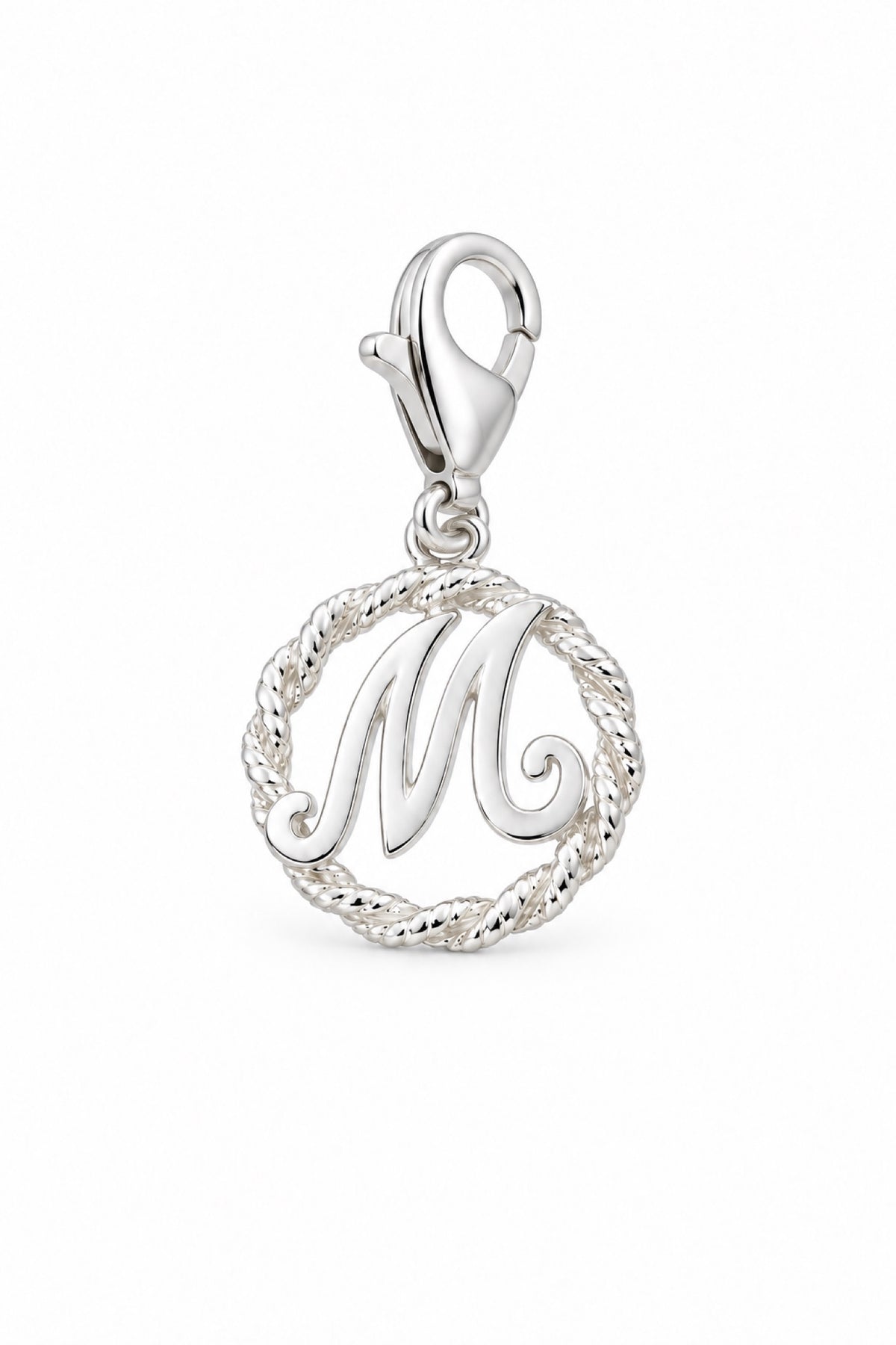 Sterling Silver 12mm Alphabet Initial Charm Letter M with 9mm Parrot Clasp