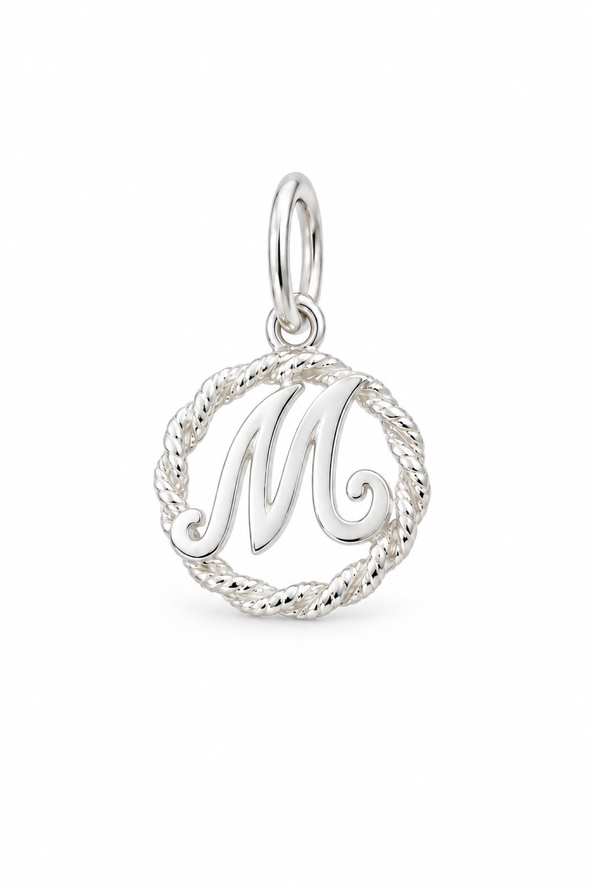 Sterling Silver 12mm Alphabet Initial Charm Letter M with Jump Ring
