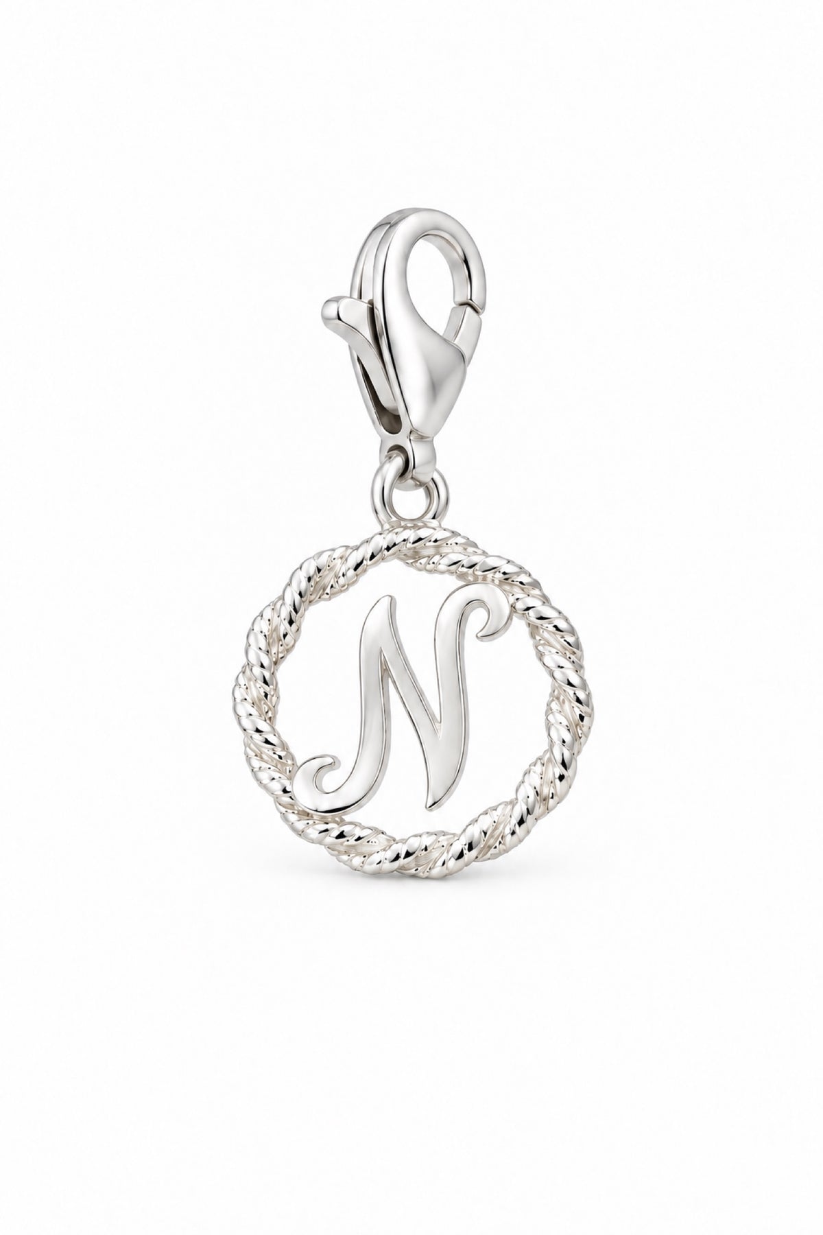 Sterling Silver 12mm Alphabet Initial Charm Letter N with 9mm Parrot Clasp