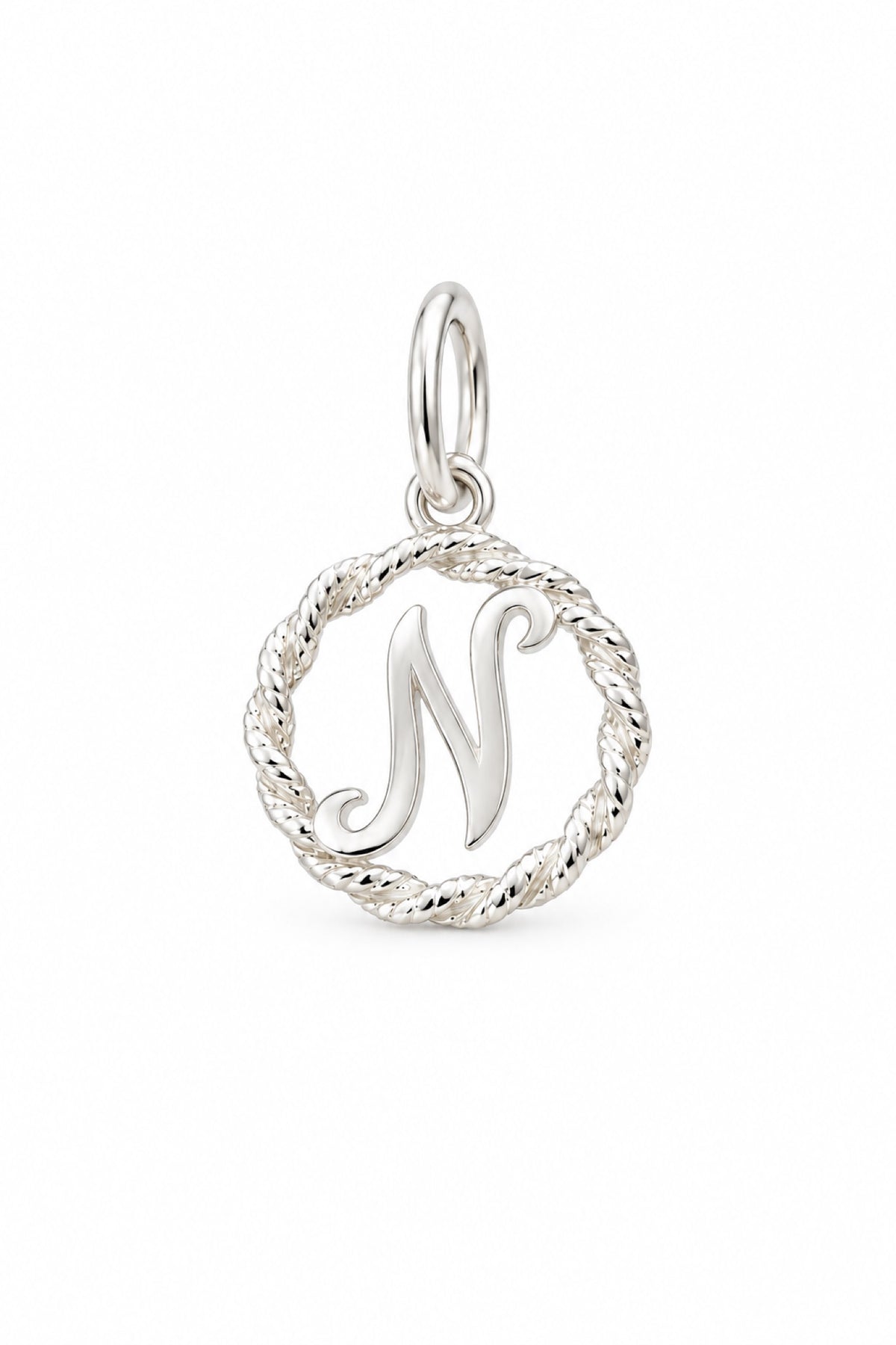 Sterling Silver 12mm Alphabet Initial Charm Letter N with Jump Ring