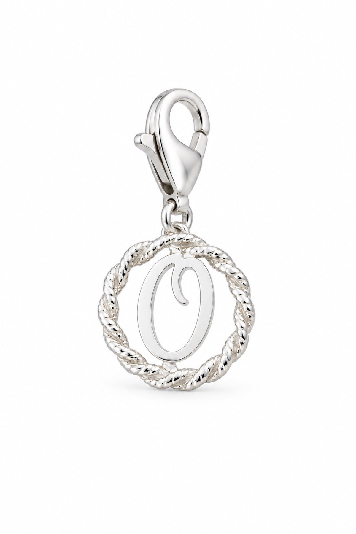 Sterling Silver 12mm Alphabet Initial Charm Letter O with 9mm Parrot Clasp