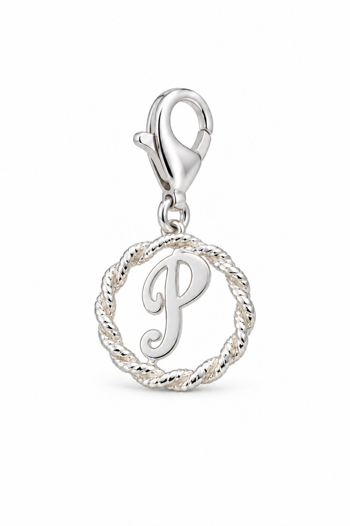 Sterling Silver 12mm Alphabet Initial Charm Letter P with 9mm Parrot Clasp