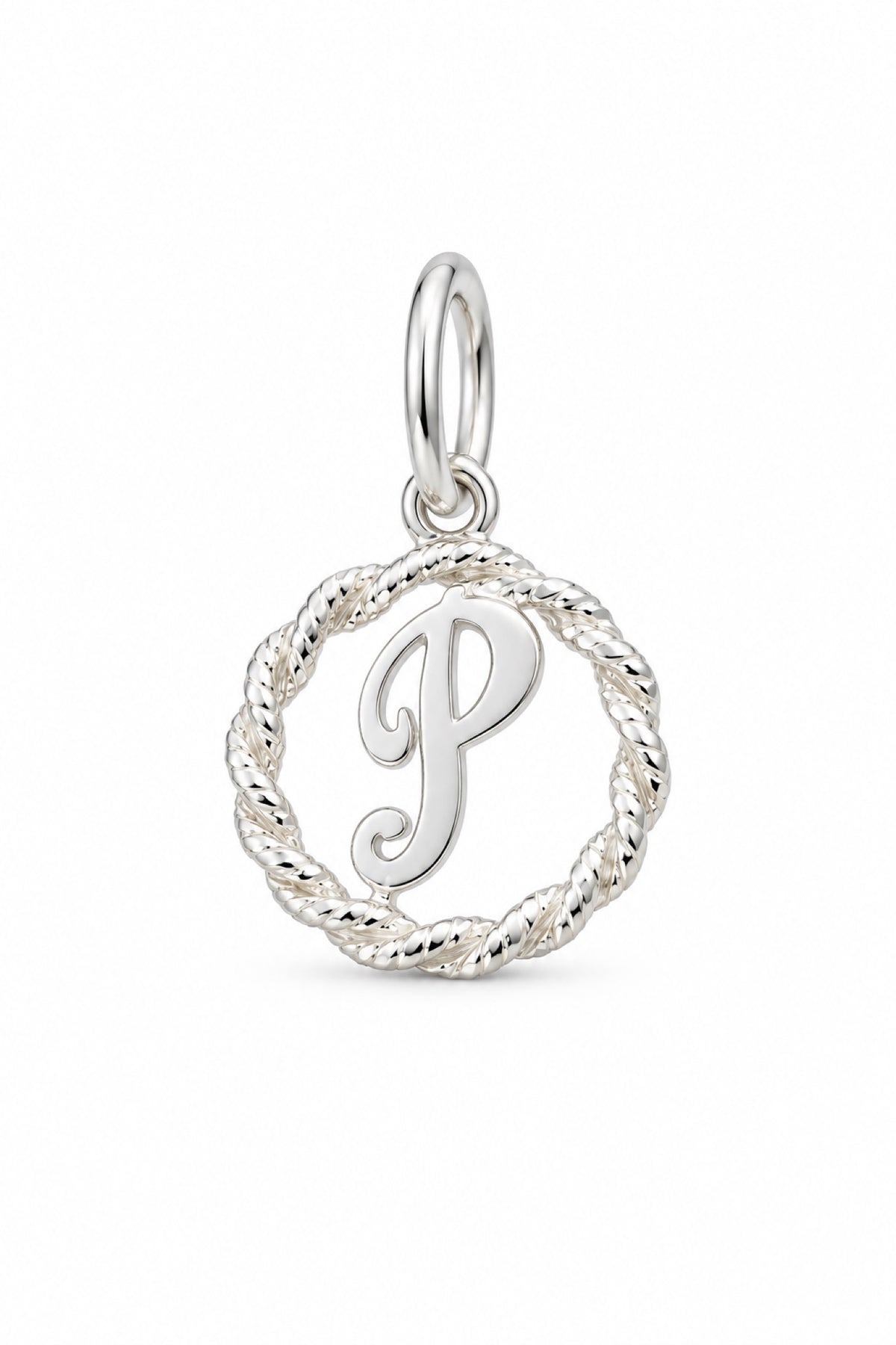 Sterling Silver 12mm Alphabet Initial Charm Letter P with Jump Ring