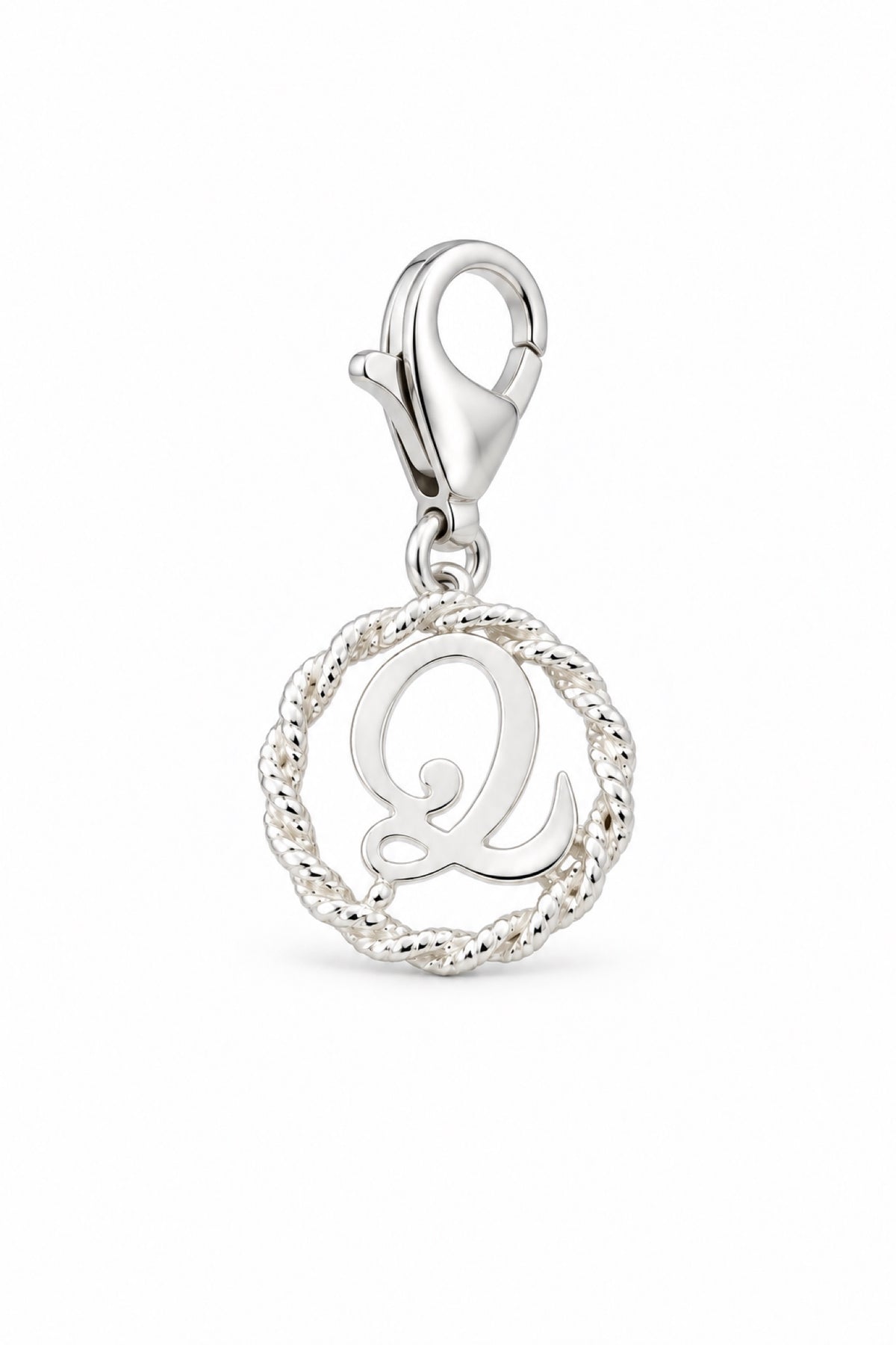 Sterling Silver 12mm Alphabet Initial Charm Letter Q with 9mm Parrot Clasp