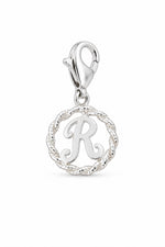 Sterling Silver 12mm Alphabet Initial Charm Letter R with 9mm Parrot Clasp