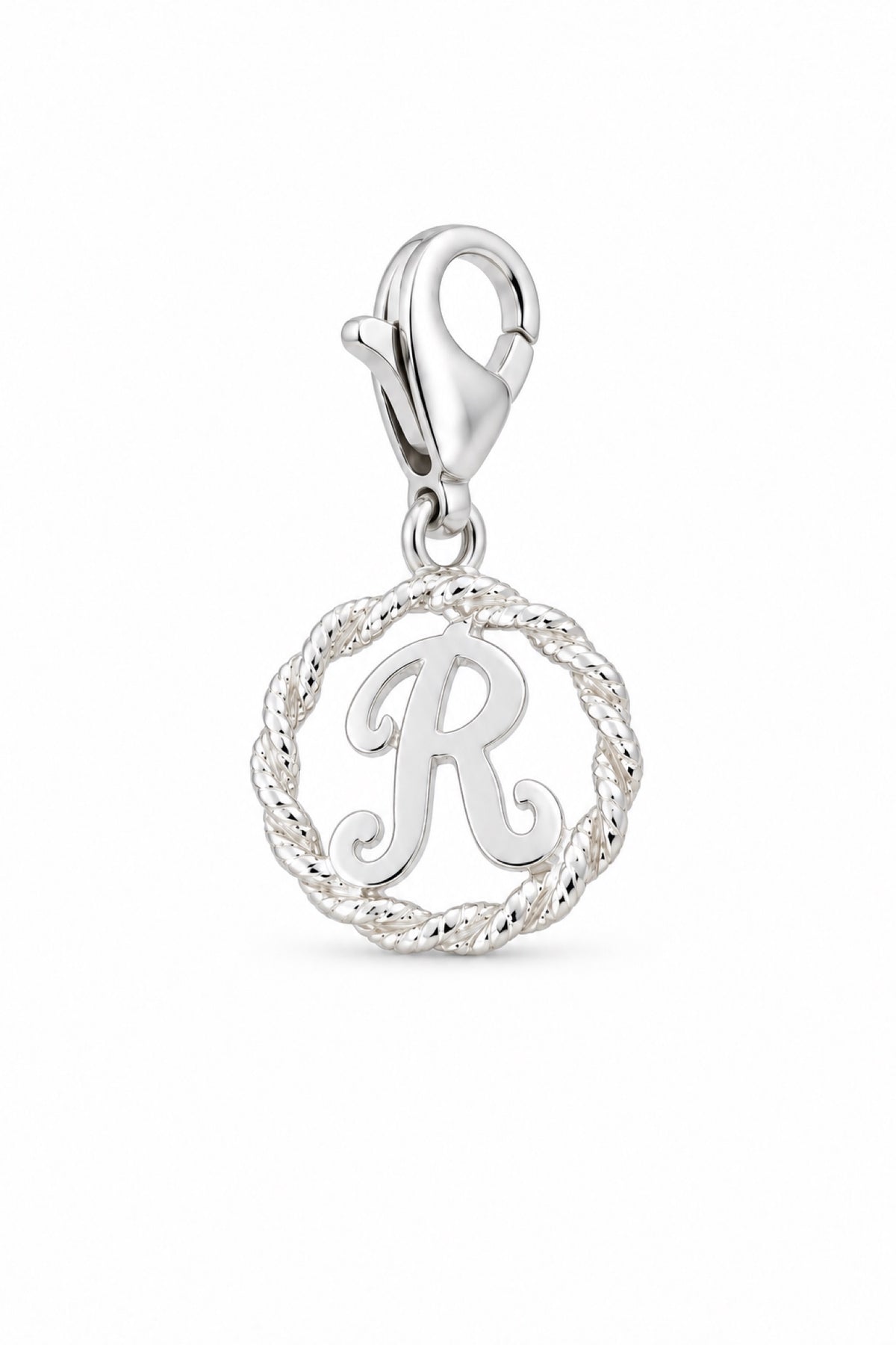 Sterling Silver 12mm Alphabet Initial Charm Letter R with 9mm Parrot Clasp