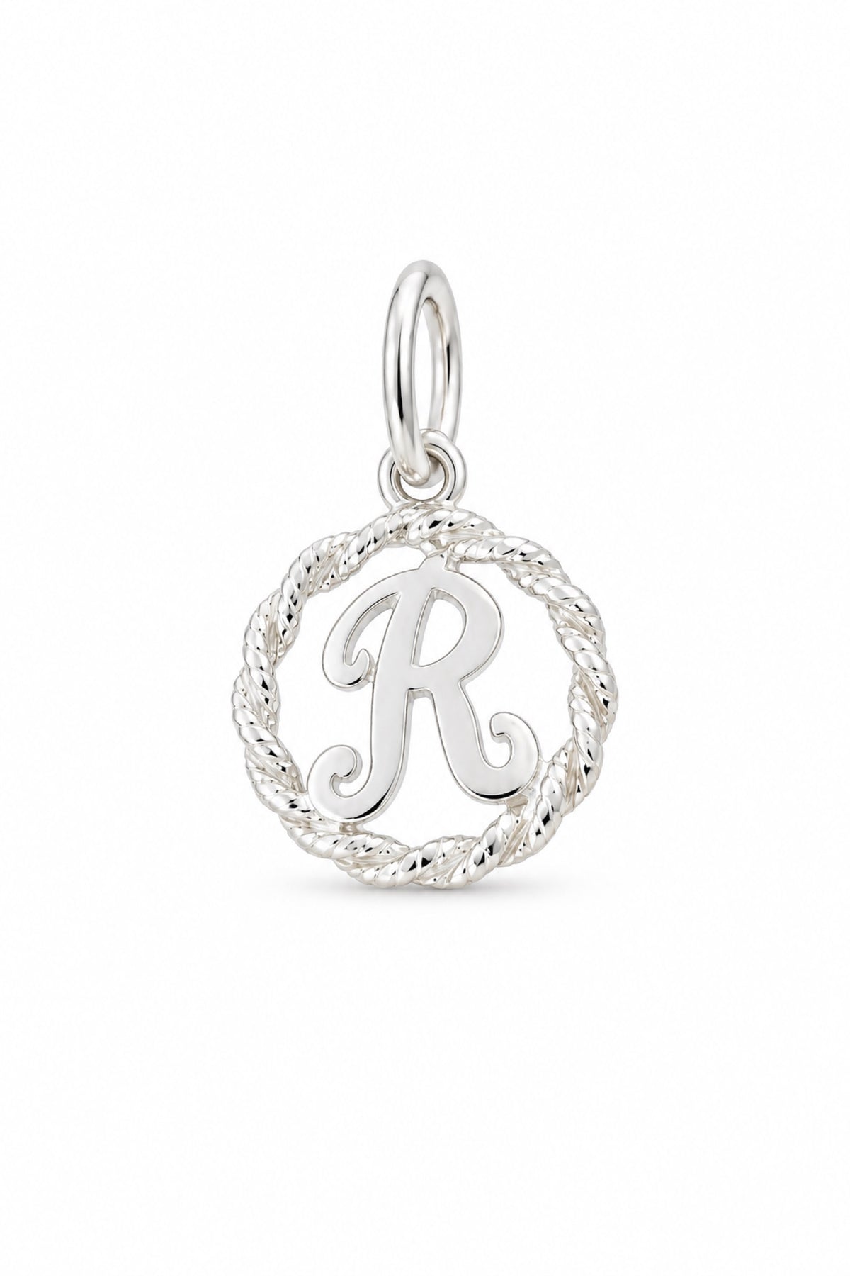 Sterling Silver 12mm Alphabet Initial Charm Letter R with Jump Ring