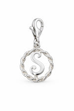 Sterling Silver 12mm Alphabet Initial Charm Letter S with 9mm Parrot Clasp