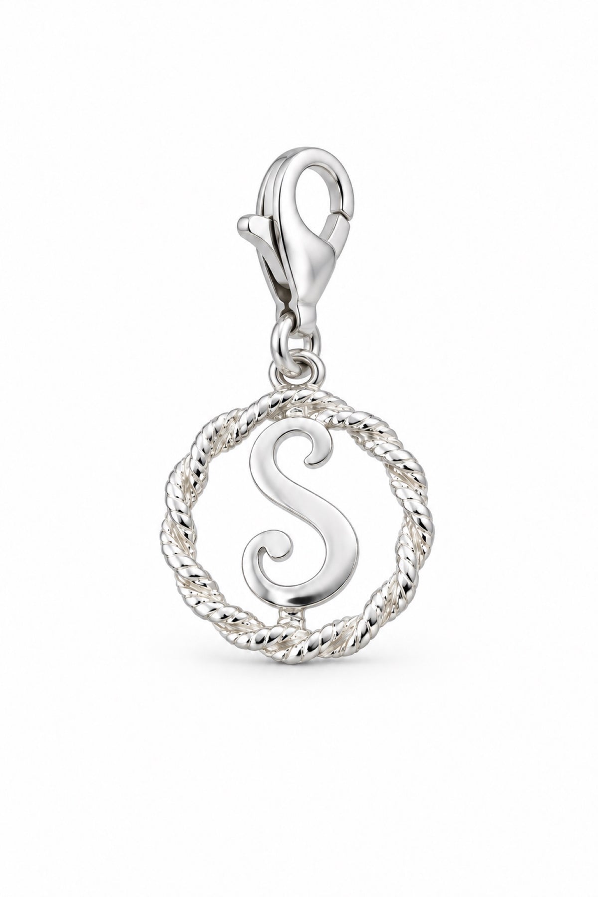 Sterling Silver 12mm Alphabet Initial Charm Letter S with 9mm Parrot Clasp