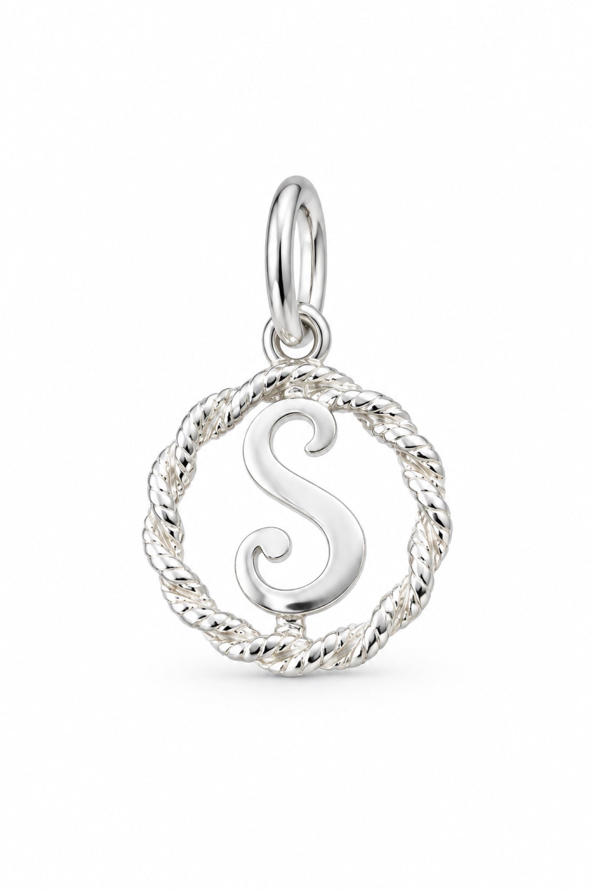 Sterling Silver 12mm Alphabet Initial Charm Letter S with Jump Ring
