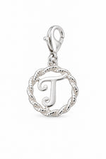Sterling Silver 12mm Alphabet Initial Charm Letter T with 9mm Parrot Clasp