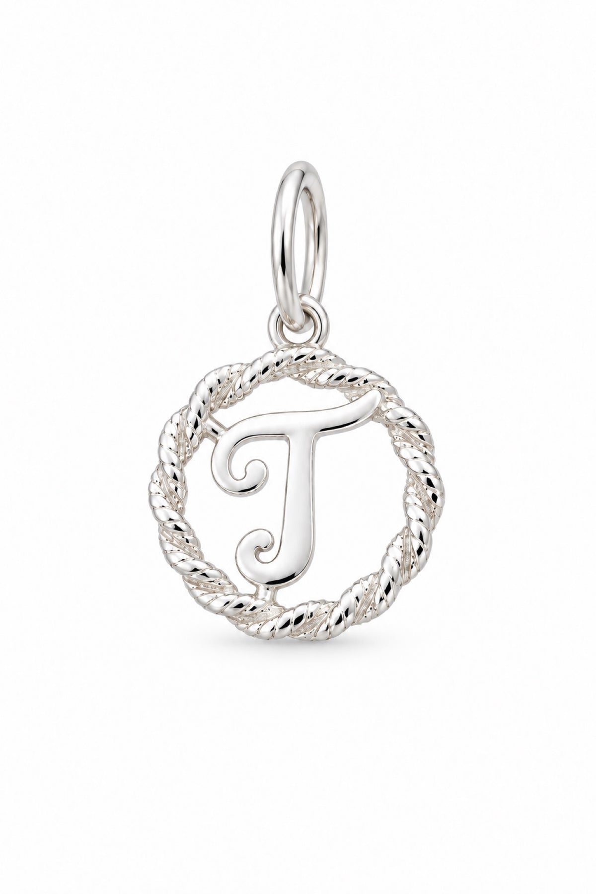 Sterling Silver 12mm Alphabet Initial Charm Letter T with Jump Ring