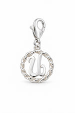 Sterling Silver 12mm Alphabet Initial Charm Letter U with 9mm Parrot Clasp
