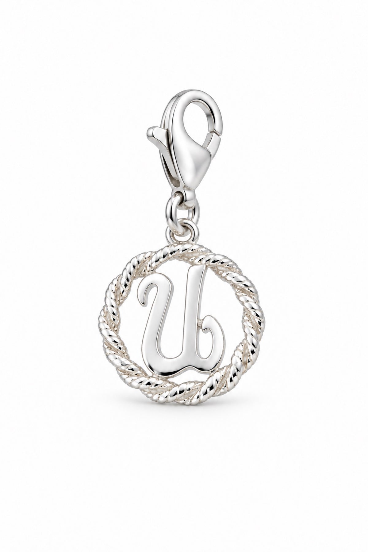 Sterling Silver 12mm Alphabet Initial Charm Letter U with 9mm Parrot Clasp