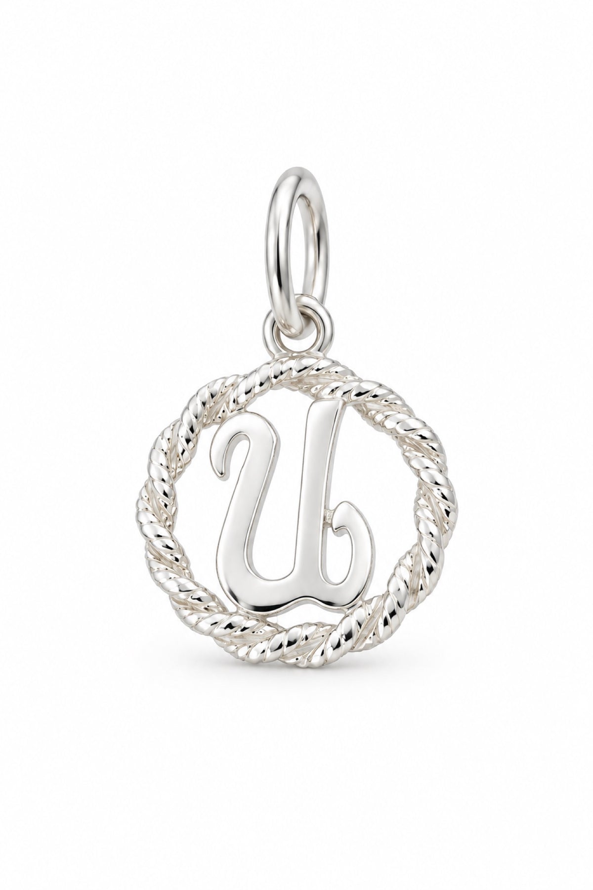 Sterling Silver 12mm Alphabet Initial Charm Letter U with Jump Ring