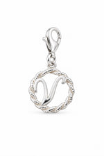 Sterling Silver 12mm Alphabet Initial Charm Letter V with 9mm Parrot Clasp