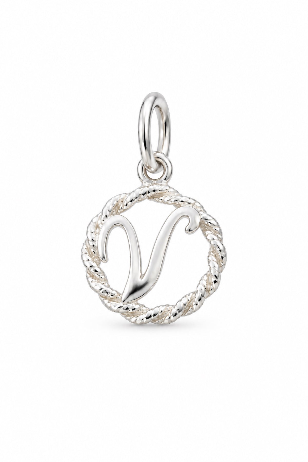 Sterling Silver 12mm Alphabet Initial Charm Letter V with Jump Ring