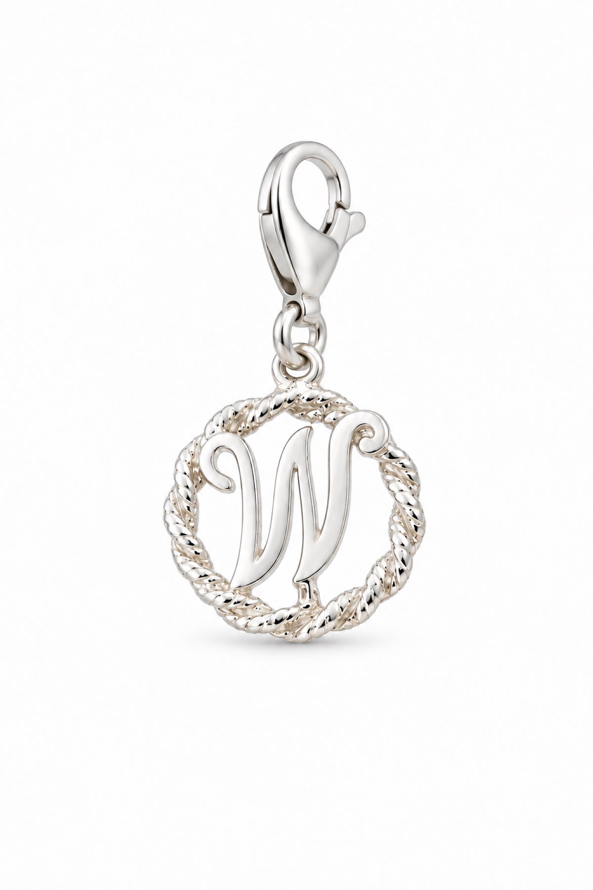 Sterling Silver 12mm Alphabet Initial Charm Letter W with 9mm Parrot Clasp