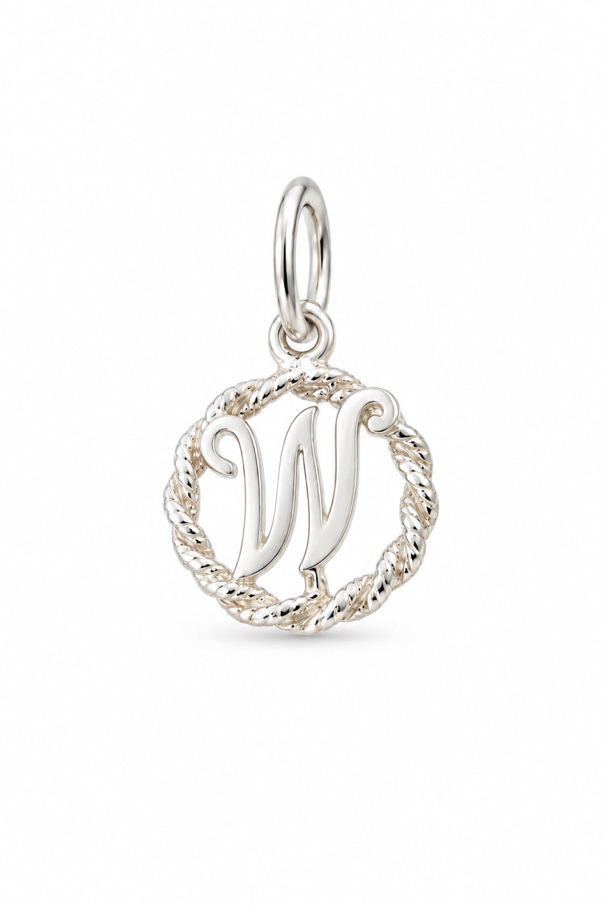 Sterling Silver 12mm Alphabet Initial Charm Letter W with Jump Ring