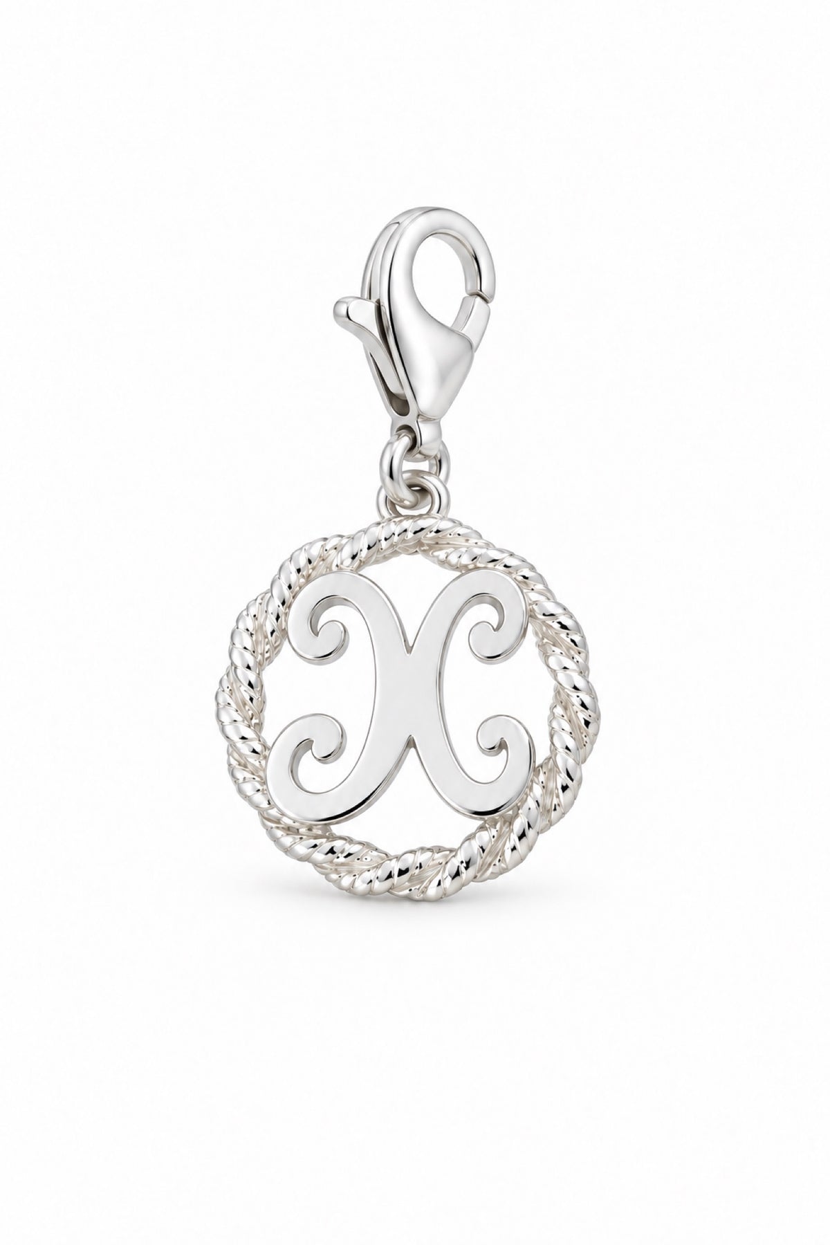 Sterling Silver 12mm Alphabet Initial Charm Letter X with 9mm Parrot Clasp