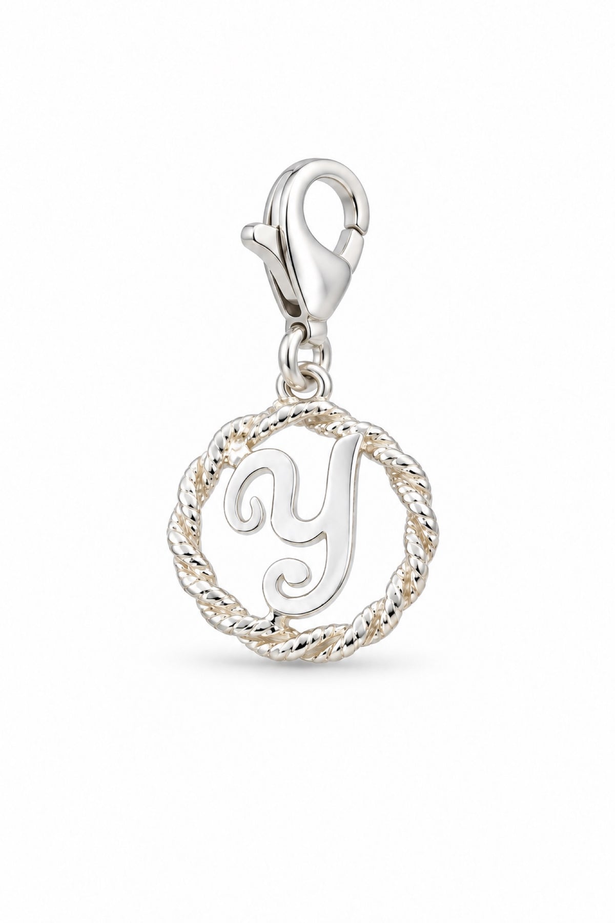 Sterling Silver 12mm Alphabet Initial Charm Letter Y with 9mm Parrot Clasp