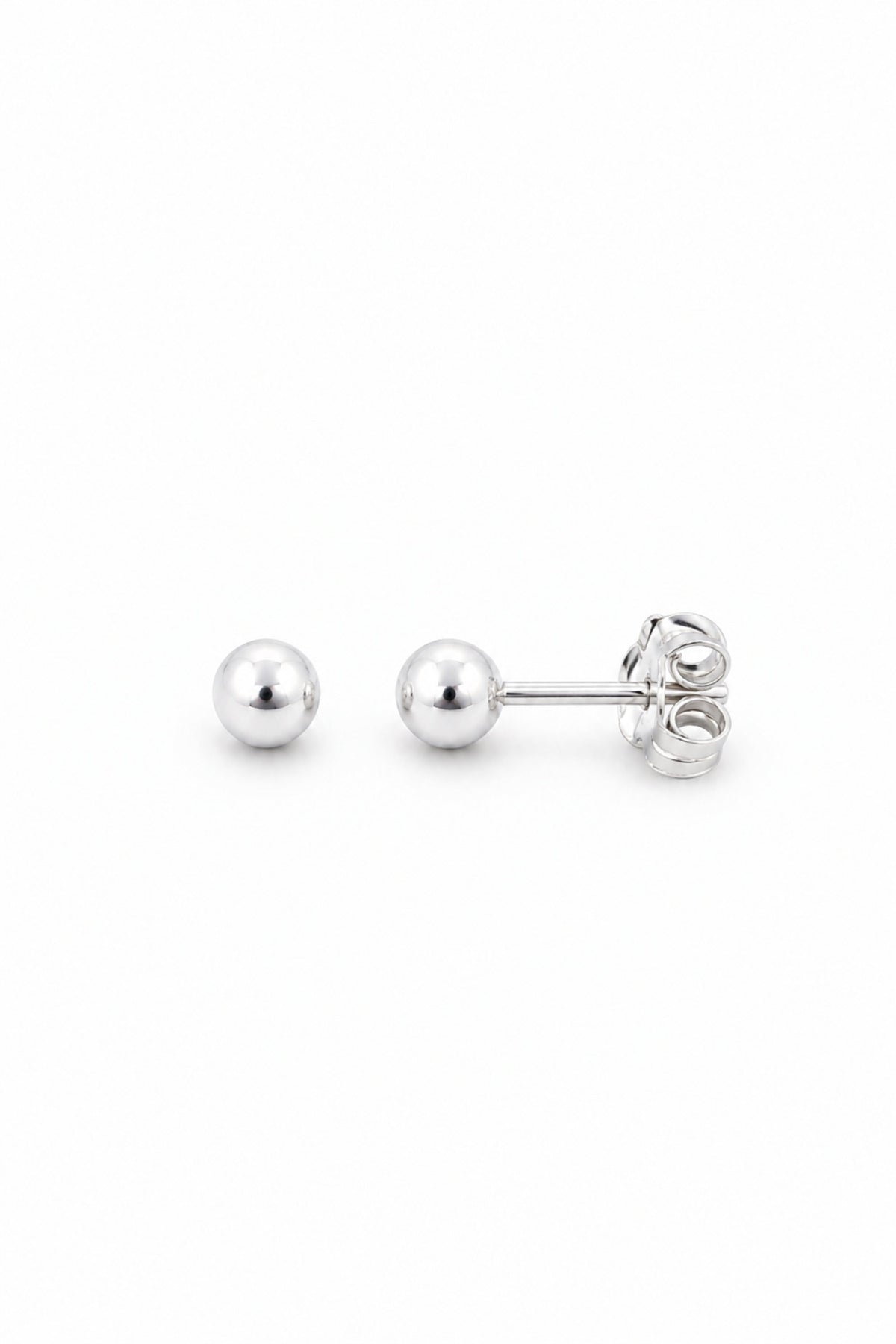 Sterling silver 4mm ball stud earrings on a pure white background