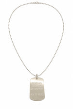 Sterling silver men’s large personalised dog-tag pendant with complete 2mm ball chain on white