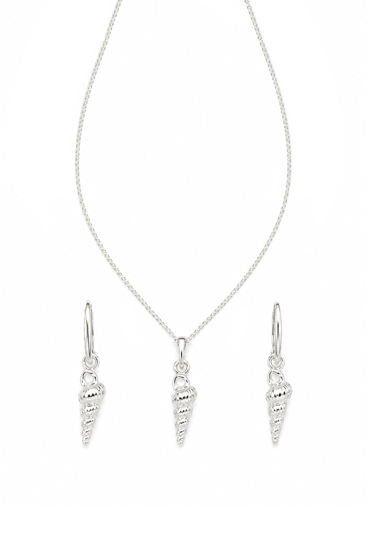 Sterling Silver Seashell Matching Necklace & Sleeper Earrings