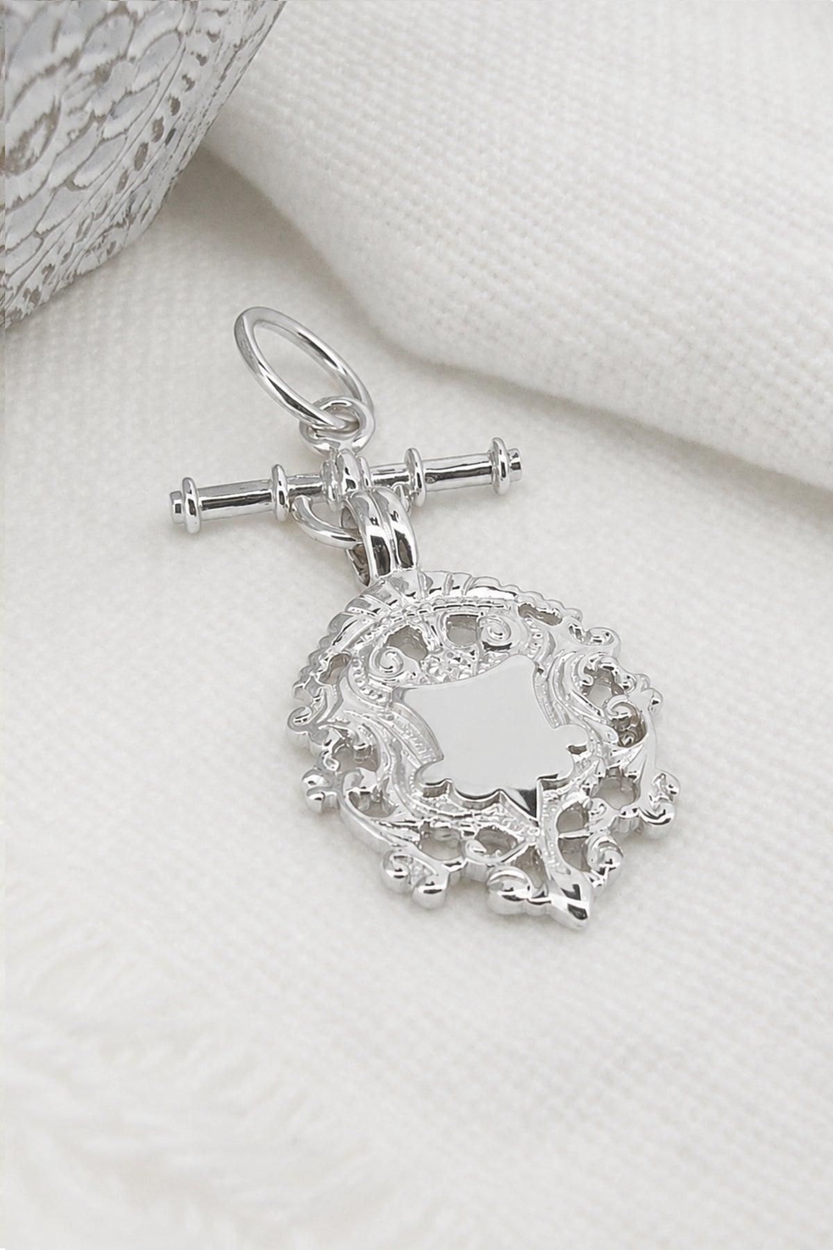 Sterling Silver Tbar Fob Unisex Shield Charm Pendant
