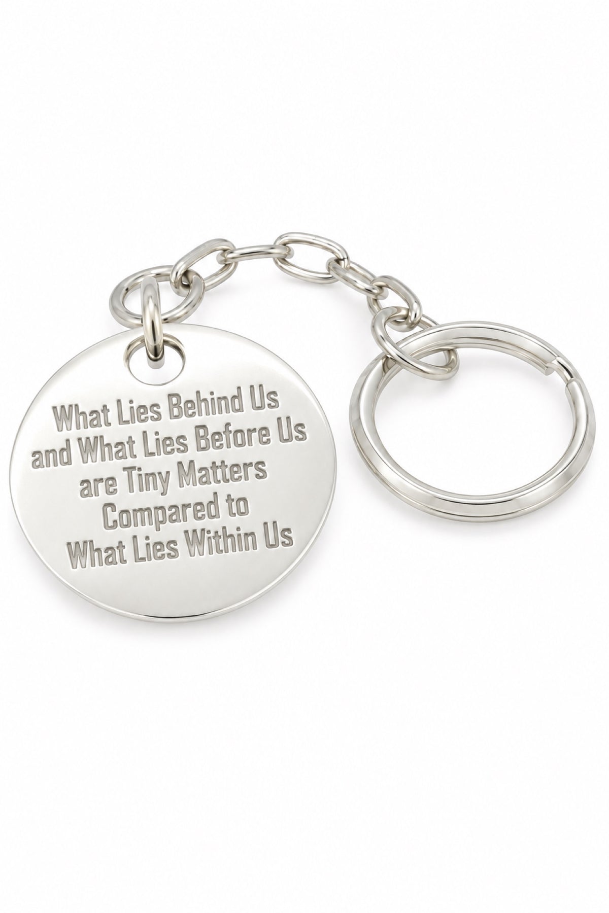 Sterling silver tablet quotation key ring with natural stamping
