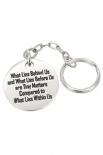 Sterling silver tablet quotation key ring with oxidised stamping