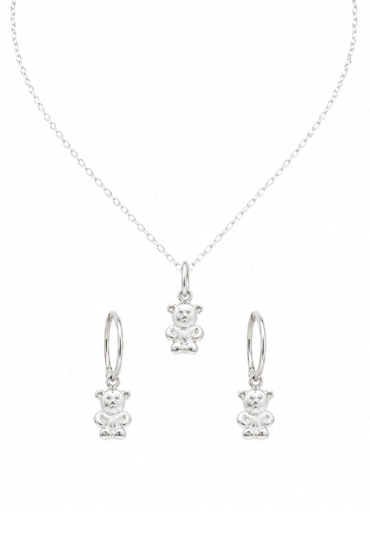 Sterling Silver Teddy Bear Charms Matching Earrings & Necklace