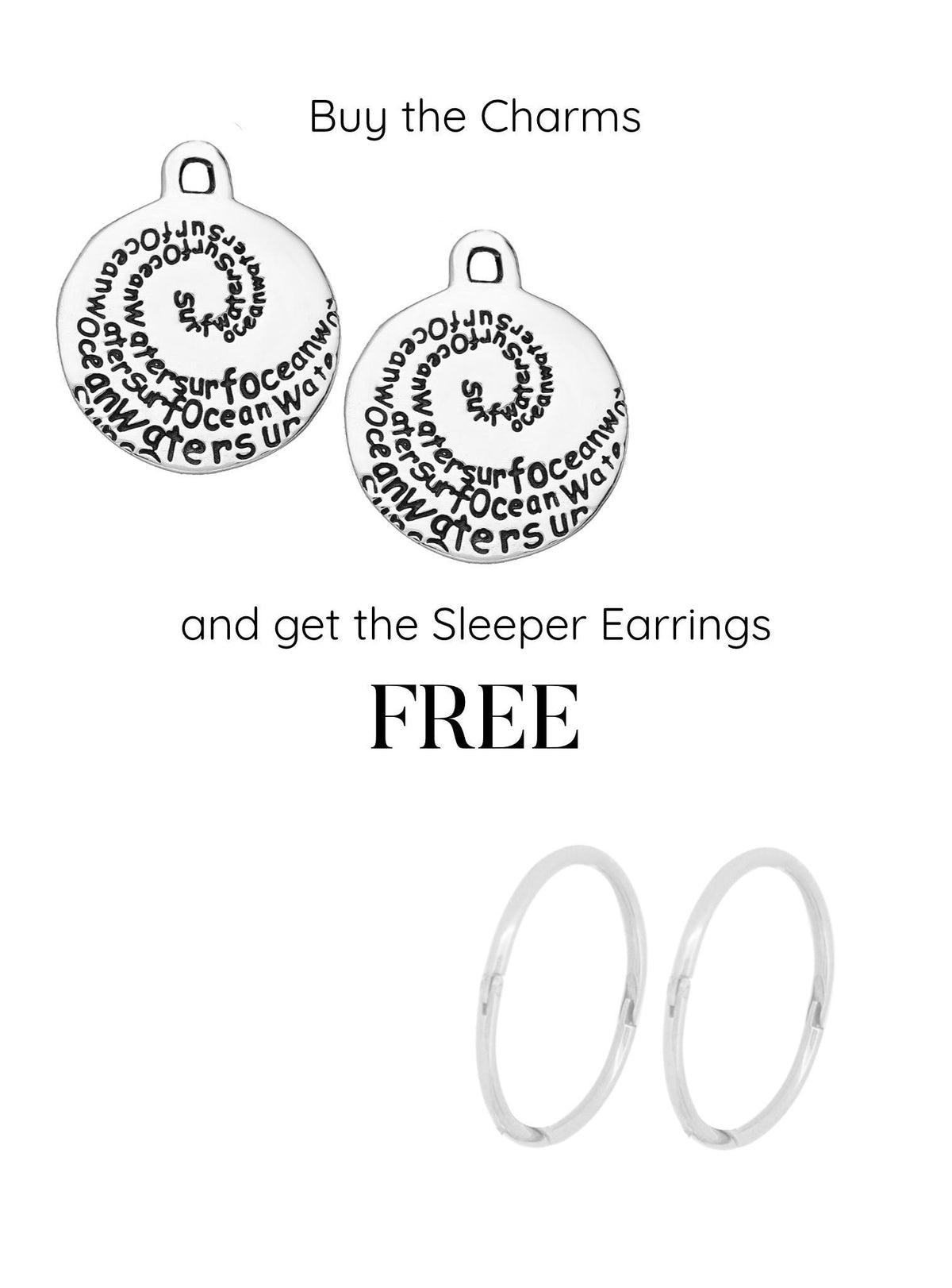 Sterling silver wave message charms with sleeper earrings on a white background