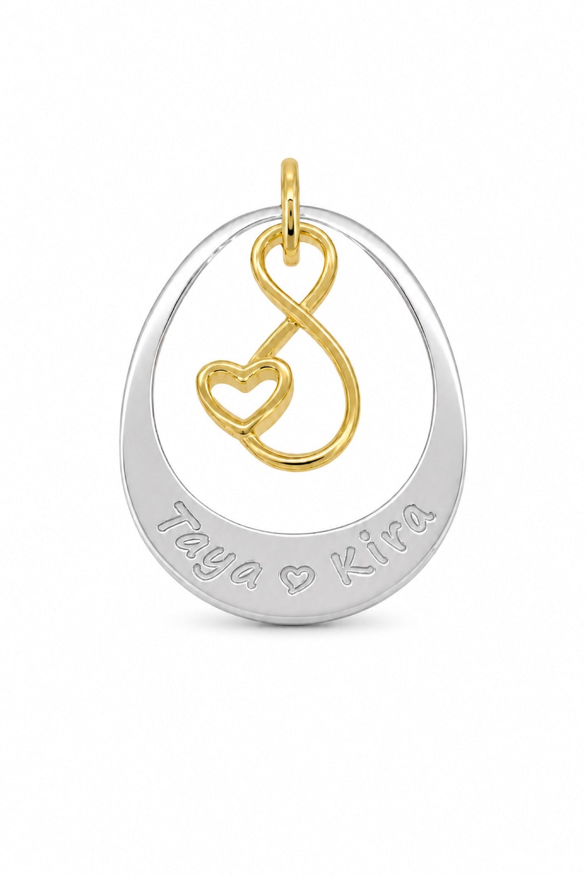 Yellow Gold Infinity Oval Pendant - Natural engraving
