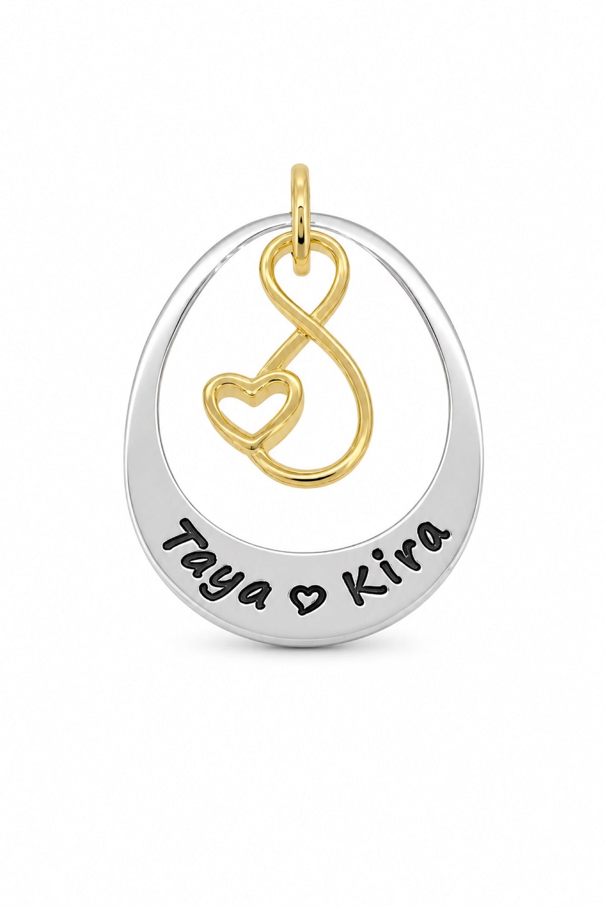 Yellow Gold Infinity Oval Pendant - Oxidised engraving