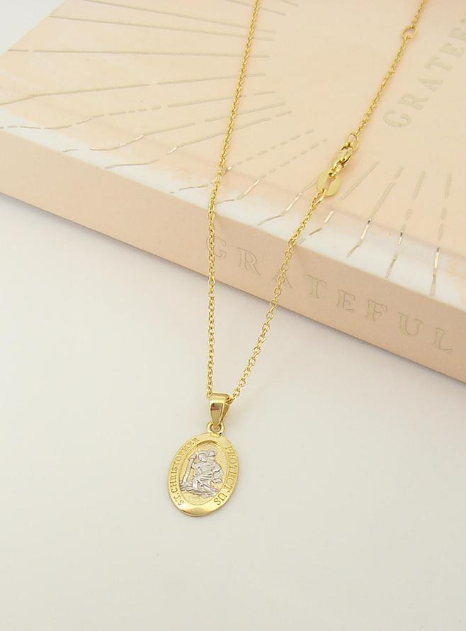 Patron Saint Travel St Christopher Necklace in Solid 9ct Gold